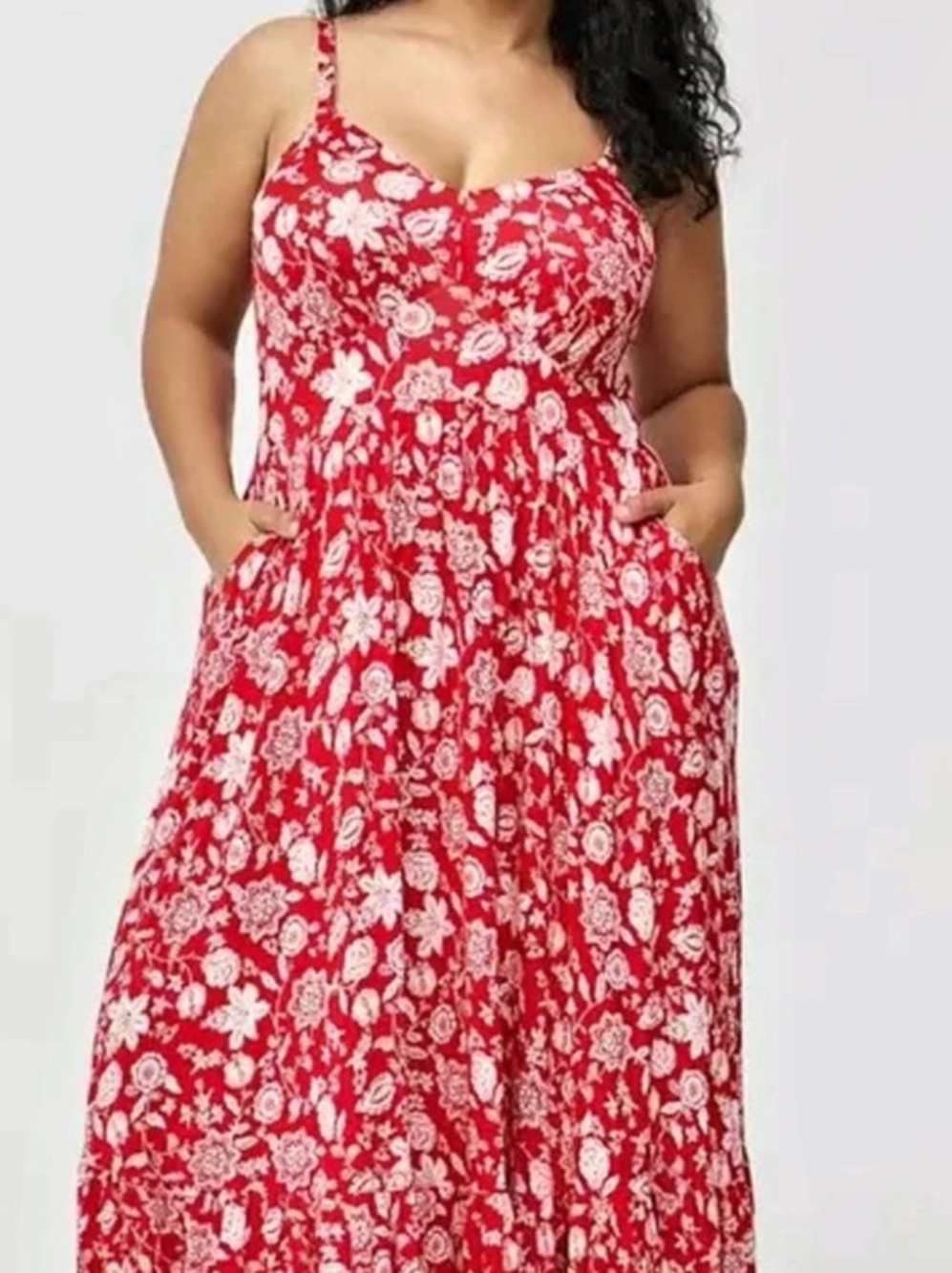 Torrid Floral Maxi Dress in Red & White Tiered   Size 2X